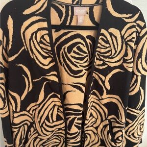 Chico's Black and Tan Rose Pattern Sweater